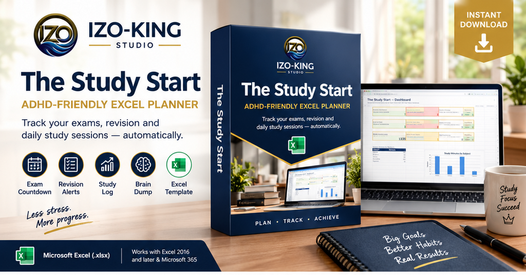 The Study Start \u2014 ADHD-Friendly Exam & Revision Tracker (Excel Template)